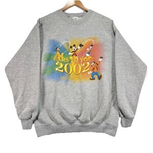 VTG Y2K Disney Crewneck  Sweater‎ "Ears To You" 2002  Large Gray Crew Neck